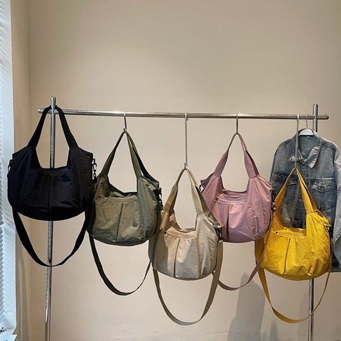 Bolso de Mano de Nailon Casual de Gran Capacidad para Mujer Color Sólido Multibolsillo de Hombro Mensajero Moda Viaje