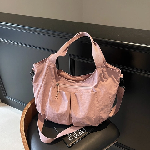 Bolso de Mano de Nailon Casual de Gran Capacidad para Mujer Color Sólido Multibolsillo de Hombro Mensajero Moda Viaje