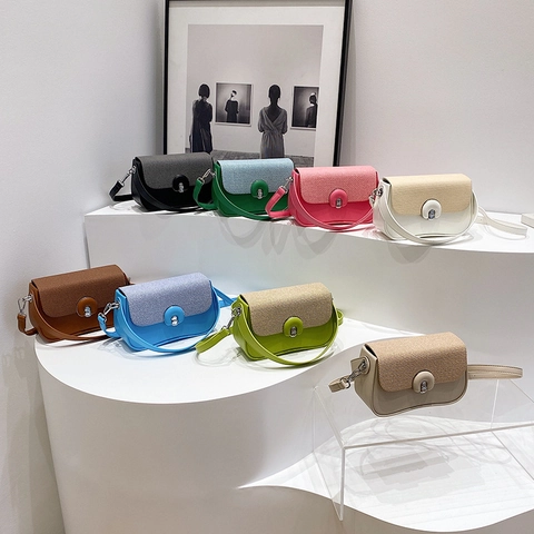 Borsa A Tracolla Alla Moda Donna Pelle PU Trama Intrecciata Patta Scatola Borsa A Spalla Con Chiusura Metallica Rotonda Moda