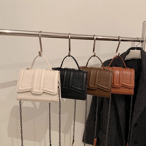 Krokodilmuster Handtasche PU Leder Umhängetasche Mit Kette Retro Quadratische Klappe Griff Für Damen Elegante Tasche