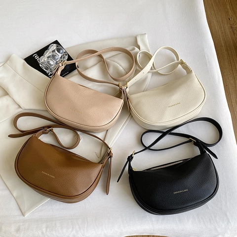 Sac Bandoulière Croissant Femmes Cuir PU Grain Litchi Sac À Épaule Demi Lune Sangle Réglable Minimaliste Urbain