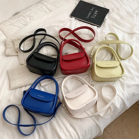 Mini Borsa A Mano Pelle PU Moda Stampa Lettere Fibbia Magnetica Tracolla Regolabile Borsa A Tracolla Minimalista