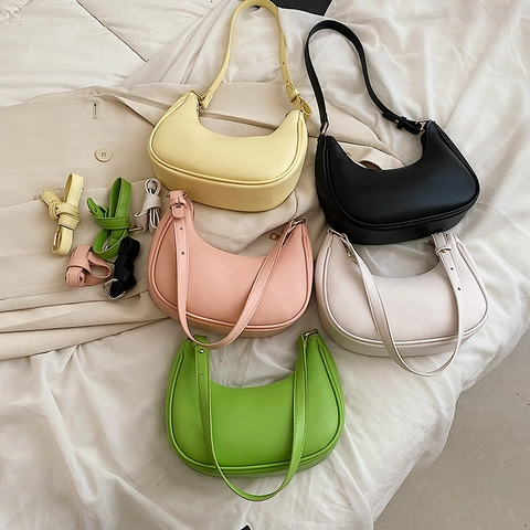 Women Hobo Bag Half Moon Crescent Shape PU Leather Adjustable Strap Shoulder Underarm Minimalist Fashion Trendy Niche