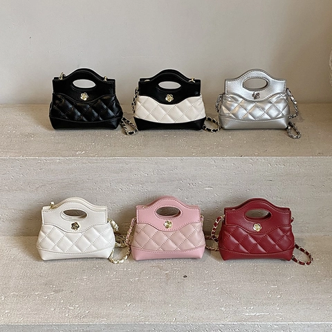 Women Mini Crossbody Bag Diamond Quilted PU Leather Elegant Camellia Flower Lock Chain Strap For Daily Matching
