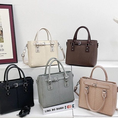 Borsa Da Donna In Pelle PU Tela Vintage Minimalista Borsa A Tracolla Con Fibbia Decorativa Tracolla Regolabile