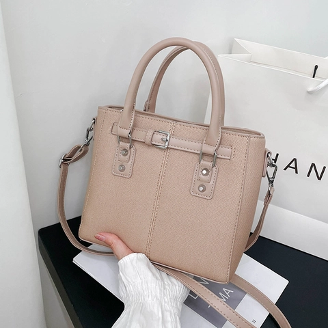Borsa Da Donna In Pelle PU Tela Vintage Minimalista Borsa A Tracolla Con Fibbia Decorativa Tracolla Regolabile