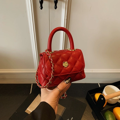 Mini Kids Crossbody Bag PU Quilted Diamond Lattice Gold Flower Lock Handbag For Girls Fashionable Elegant