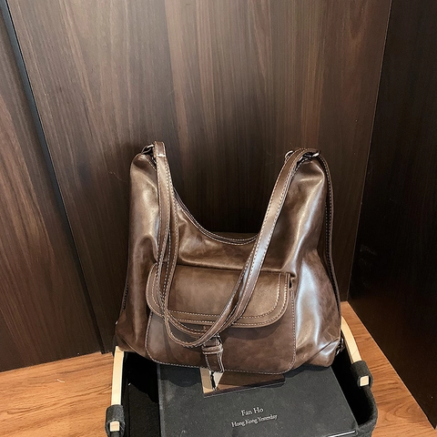 Vintage PU Leder Dual-Use Rucksack Und Schultertasche Große Kapazität Hobo Design Mit Kontrastnähten Für Damen