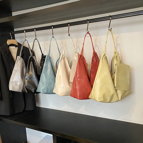 Women Large Capacity Tote Bag And Small Pouch Soft PU Leather Minimalist Hobo Shoulder Handbag For Daily Commuting