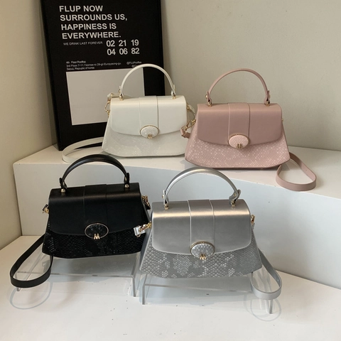 Women PU Leather Crossbody Bag Patchwork Snake Texture Handbag Adjustable Strap Square Chic Daily Shoulder Bag