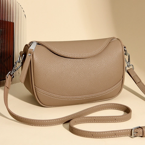 Fashion Litchi Grain PU Leather Crossbody Bag For Women Minimalist Half Moon Saddle Shoulder Bag With Adjustable Strap