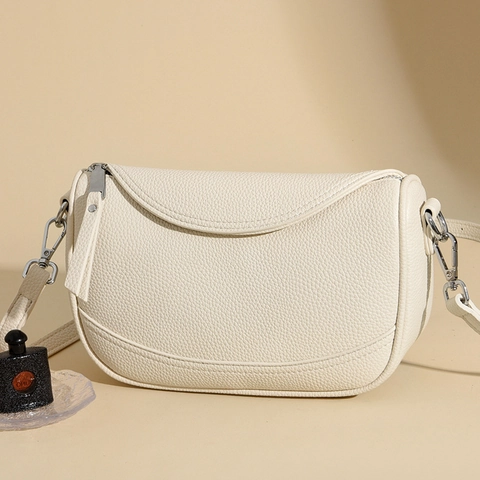 Fashion Litchi Grain PU Leather Crossbody Bag For Women Minimalist Half Moon Saddle Shoulder Bag With Adjustable Strap