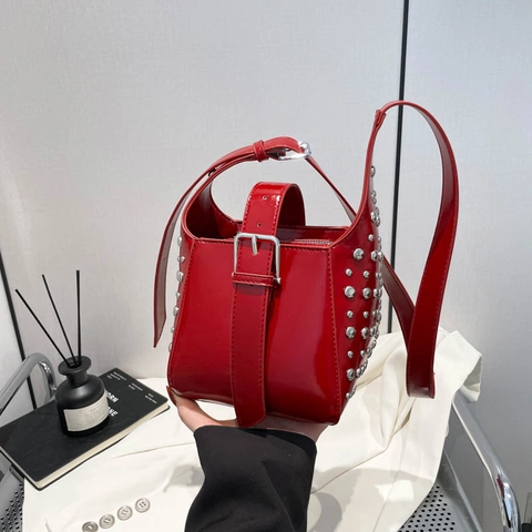 Sac Seau Femme Cuir PU Rivets Argentés Décoration Boucle De Ceinture Sac Bandoulière Épaule Style Punk Y2K