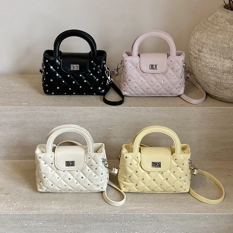 Sac À Main Pour Femme Avec Strass Matelassé Cuir PU Petit Sac Bandoulière Versatile Rabat Poignée Supérieure