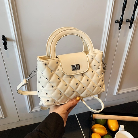 Sac À Main Pour Femme Avec Strass Matelassé Cuir PU Petit Sac Bandoulière Versatile Rabat Poignée Supérieure