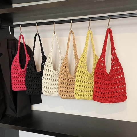 Borsa A Spalla In Maglia Traforata Grande Capacità Estate Spiaggia Boemia Borsa A Mano Da Donna Design Di Nicchia Versatile