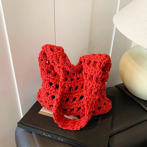 Borsa A Spalla In Maglia Traforata Grande Capacità Estate Spiaggia Boemia Borsa A Mano Da Donna Design Di Nicchia Versatile
