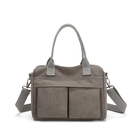 Bolso Bandolera De Lona De Alta Densidad Para Mujer Gran Capacidad Doble Bolsillo Delantero Informal Correa Ajustable Color Sólido
