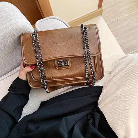 Borsa A Tracolla Trapuntata Da Donna In Pelle PU Motivo Chevron Chiusura A Girello Elegante Versatile