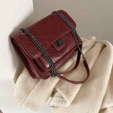 Borsa A Tracolla Trapuntata Da Donna In Pelle PU Motivo Chevron Chiusura A Girello Elegante Versatile