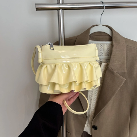 Sac Sous Le Bras À Volants Style Français Cuir PU Métallique Sac À Épaule Chic Sac À Main Baguette Pour Femmes