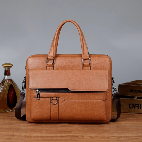 Maletín De Negocios Para Hombre Cuero PU Grano Lychee Gran Capacidad Bolsa Para Portátil Bolso De Mano Bandolera Vintage Profesional