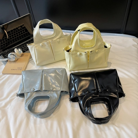 Borsa A Mano In Pelle PU Lucida Da Donna Doppia Tasca Frontale Borsa A Tracolla Versatile Moda Stile Coreano Elegante