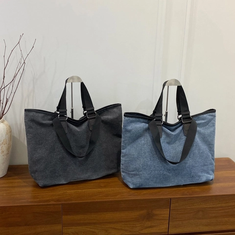 Große Kapazität Damen Canvas Denim Tragetasche Mit Verstellbarem Schultergurt Reißverschluss Lässige Handtasche