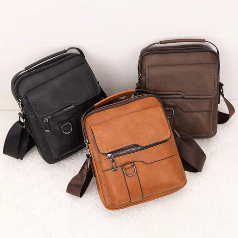 Sac Bandoulière Vintage Pour Hommes En Cuir PU Sac À Épaule Affaires Décontracté Avec Poignée Supérieure Verticale
