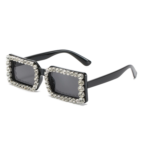 Übergroße Quadratische Strass-Sonnenbrille Damen PC-Rahmen AC-Linse UV400-Schutz Luxus Mode Retro Jelly Farbe Brillen