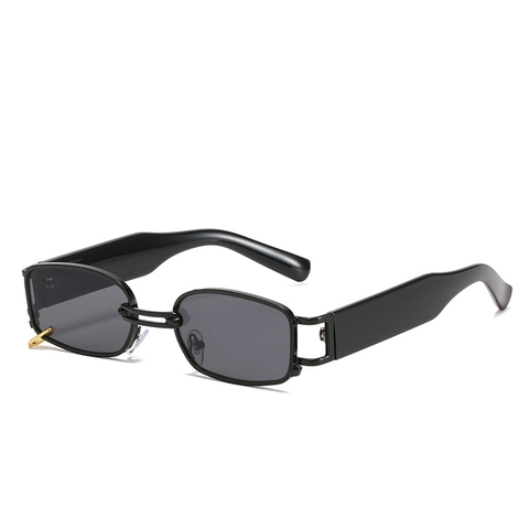 Lunettes De Soleil Rectangulaires Pour Femmes Hommes Vintage Cadre Carré Protection UV400 PC AC Verre Avec Anneau Métallique