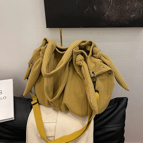 Bolso Dumpling Retro De Pana Y Cuadros Gran Capacidad Bolso De Hombro Cruzado Con Decoración De Nudo Para Mujer Diario
