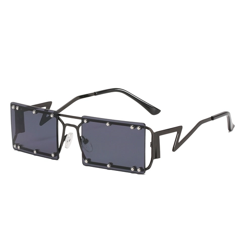 Lunettes De Soleil Carrées Rectangulaires Femmes Décoration Rivet Cadre Métallique Protection UV400 Y2K Punk Jambes Éclair