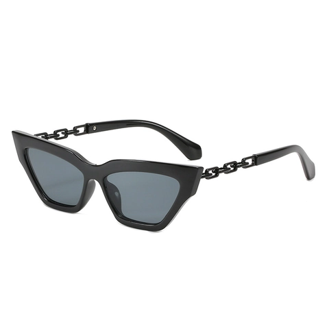 Lunettes De Soleil Œil De Chat Femme Mode Temples À Maillons De Chaîne Protection UV400 Monture Plastique Métal