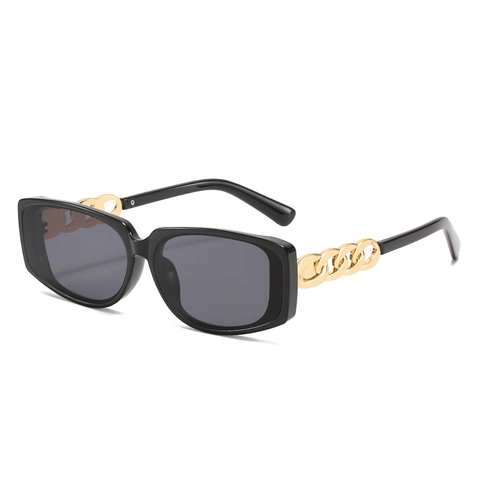 Lunettes De Soleil Carrées Mode Pour Femmes Vintage Rectangulaire Monture PC Avec Branche Chaîne Métallique UV400