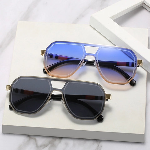 Dames Oversized Zonnebril Metaal Kunststof Frame Retro Geometrisch Aviator UV400 Bescherming Gradiënt Lenzen Mode Bril