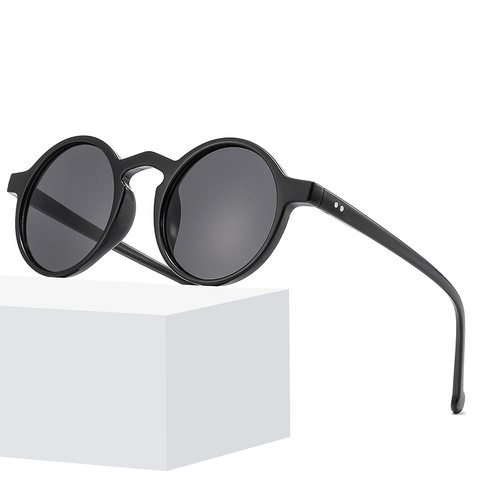 Retro Runde Sonnenbrille Vintage PC Rahmen UV400 Schutz Nieten Dekor Mode Literarische Brillen Für Herren Damen