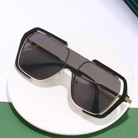 Übergroße Quadratische Sonnenbrille Damen Herren PC Metallgestell UV400 Schutz Retro Flat Top Trendige Outdoor Fahren