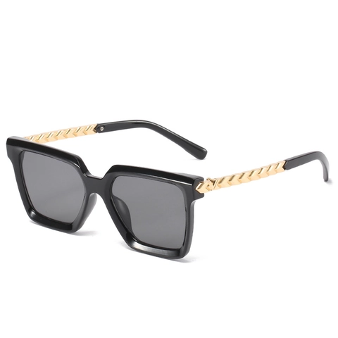 Lunettes De Soleil Carrées Surdimensionnées Protection UV Monture PC Branches Métalliques Texturées Mode Femmes