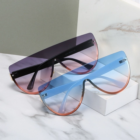Oversized Shield Sunglasses Integrated Gradient Lens UV400 Protection Trendy Fashion Metal Polycarbonate Frame Eyewear