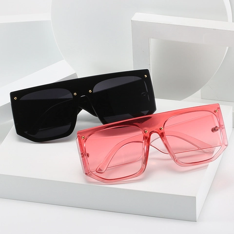 Übergroße Flat Top Sonnenbrille PC Rahmen Goldene Niete UV400 Schutz Mode Hip Hop Trend Brille Für Damen