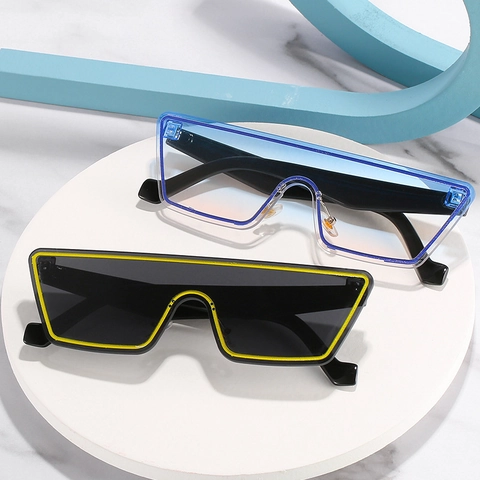 Occhiali Da Sole Oversize Flat Top Monopezzo PC Sfumati Protezione UV400 Occhiali Alla Moda Cyberpunk