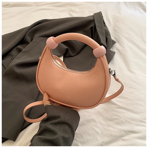 Halbmond Umhängetasche PU Leder Plissiert Kugel Deko Griff Verstellbar Abnehmbar Gurt Damen Minimalistische Handtasche