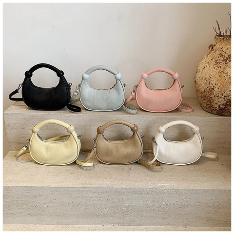Halbmond Umhängetasche PU Leder Plissiert Kugel Deko Griff Verstellbar Abnehmbar Gurt Damen Minimalistische Handtasche