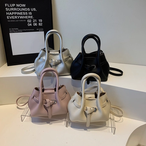 Pebbled PU Leather Women Handbag With Belt Buckle Decor Commute Shoulder Crossbody Bag Adjustable Strap Top Handle