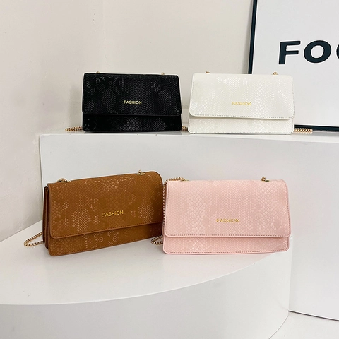 Slangenpatroon Kettingtas PU Leer Crossbody Schoudertas Voor Dames Mode Eenvoudige Woon Werkstijl