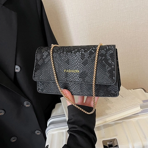 Slangenpatroon Kettingtas PU Leer Crossbody Schoudertas Voor Dames Mode Eenvoudige Woon Werkstijl