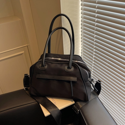Borsa Boston In Nylon Da Donna Grande Capacità Borsa A Mano Casual Con Tracolla Regolabile In Pelle Sintetica