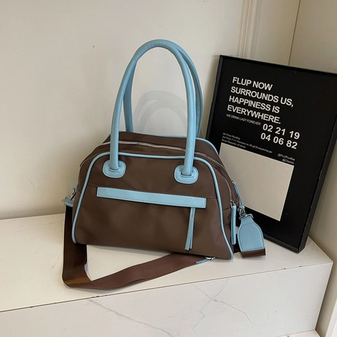 Bolso Tote de Nailon de Gran Capacidad para Mujer Minimalista Bloque de Color Estilo Bowling Bolso de Hombro Cruzado Moda Diario
