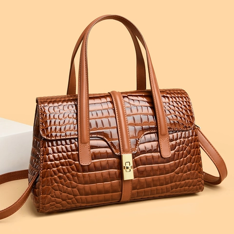 Borsa A Mano Motivo Coccodrillo Donna Stampa Leopardata Pelle PU Borsa A Tracolla Retro Elegante Versatile Nicchia Tote